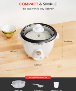CUCKOO One Touch Rice Cooker 3-Cup (Uncooked) - 6-Cup (Cooked), Mini Rice Cooker & Warmer with Steamer Tray, Versatile Grain Cooker, Soup Maker, Auto Keep Warm, White - 7