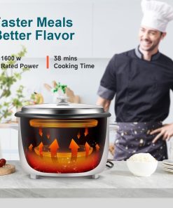 Commercial Rice Cooker, Large Capacity 30-Cup (UnCooked), 60-Cup (Cooked) with One Touch Operation and 12-Hour Keep Warm, Easy to Use and clean, 1600W, White - 3