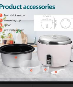 Commercial Rice Cooker, Large Capacity 30-Cup (UnCooked), 60-Cup (Cooked) with One Touch Operation and 12-Hour Keep Warm, Easy to Use and clean, 1600W, White - 5