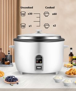 Commercial Rice Cooker, Large Capacity 30-Cup (UnCooked), 60-Cup (Cooked) with One Touch Operation and 12-Hour Keep Warm, Easy to Use and clean, 1600W, White - 6