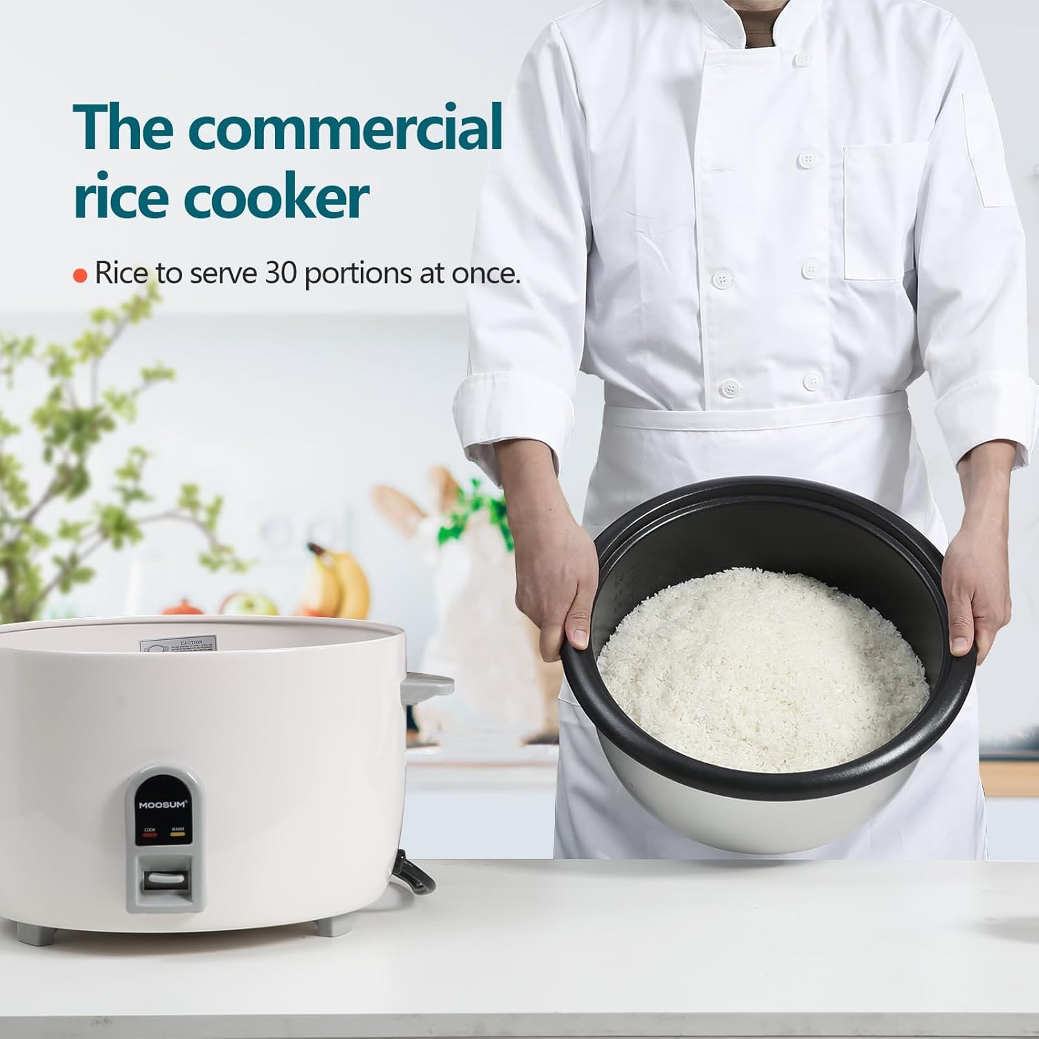 Commercial Rice Cooker, Large Capacity 30-Cup (UnCooked), 60-Cup (Cooked) with One Touch Operation and 12-Hour Keep Warm, Easy to Use and clean, 1600W, White - 7
