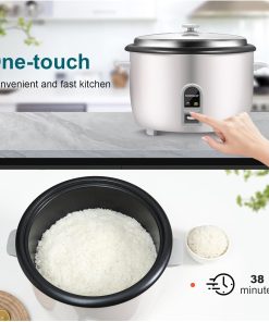 Commercial Rice Cooker, Large Capacity 30-Cup (UnCooked), 60-Cup (Cooked) with One Touch Operation and 12-Hour Keep Warm, Easy to Use and clean, 1600W, White - 8