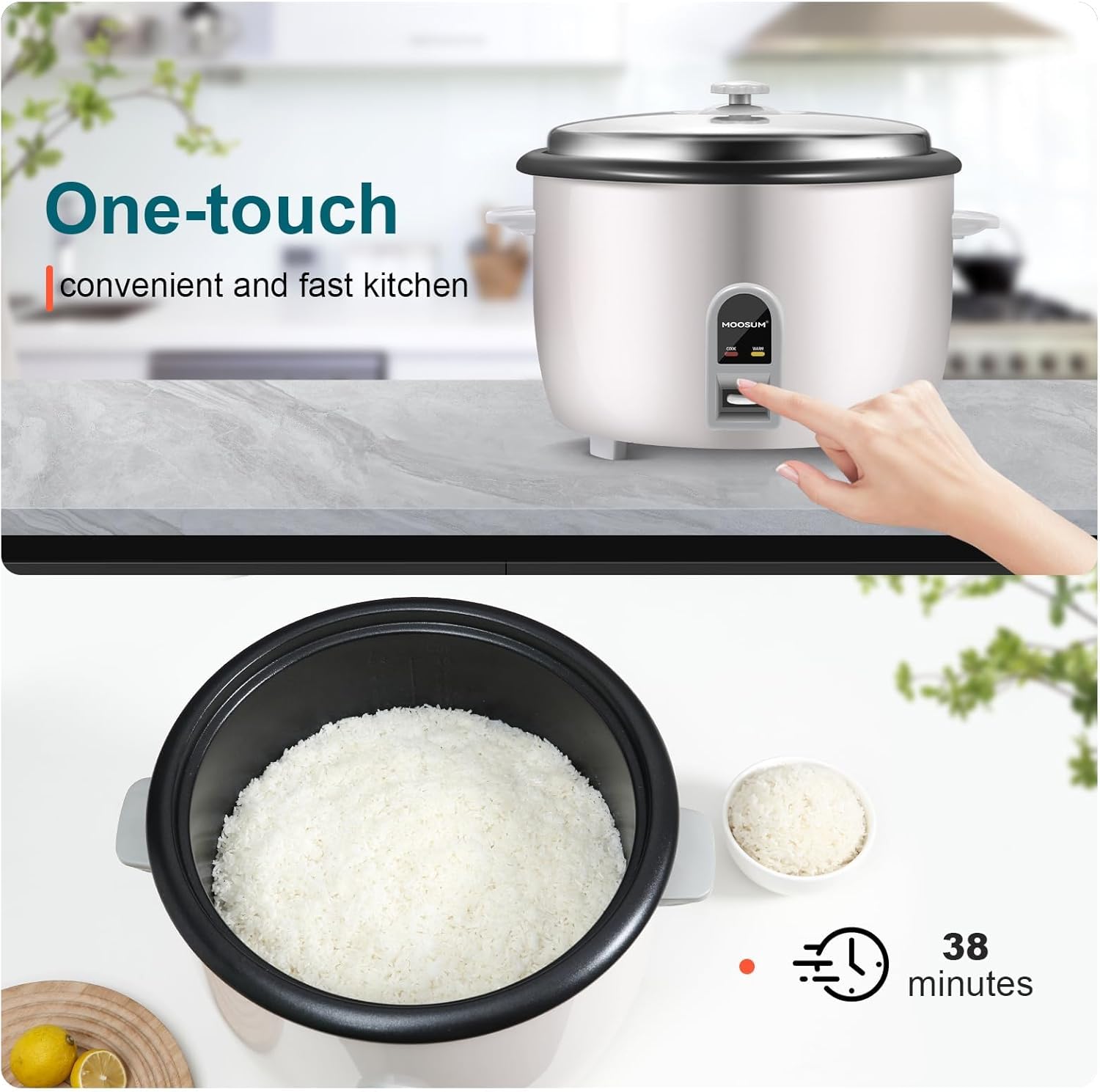 Commercial Rice Cooker, Large Capacity 30-Cup (UnCooked), 60-Cup (Cooked) with One Touch Operation and 12-Hour Keep Warm, Easy to Use and clean, 1600W, White - 8