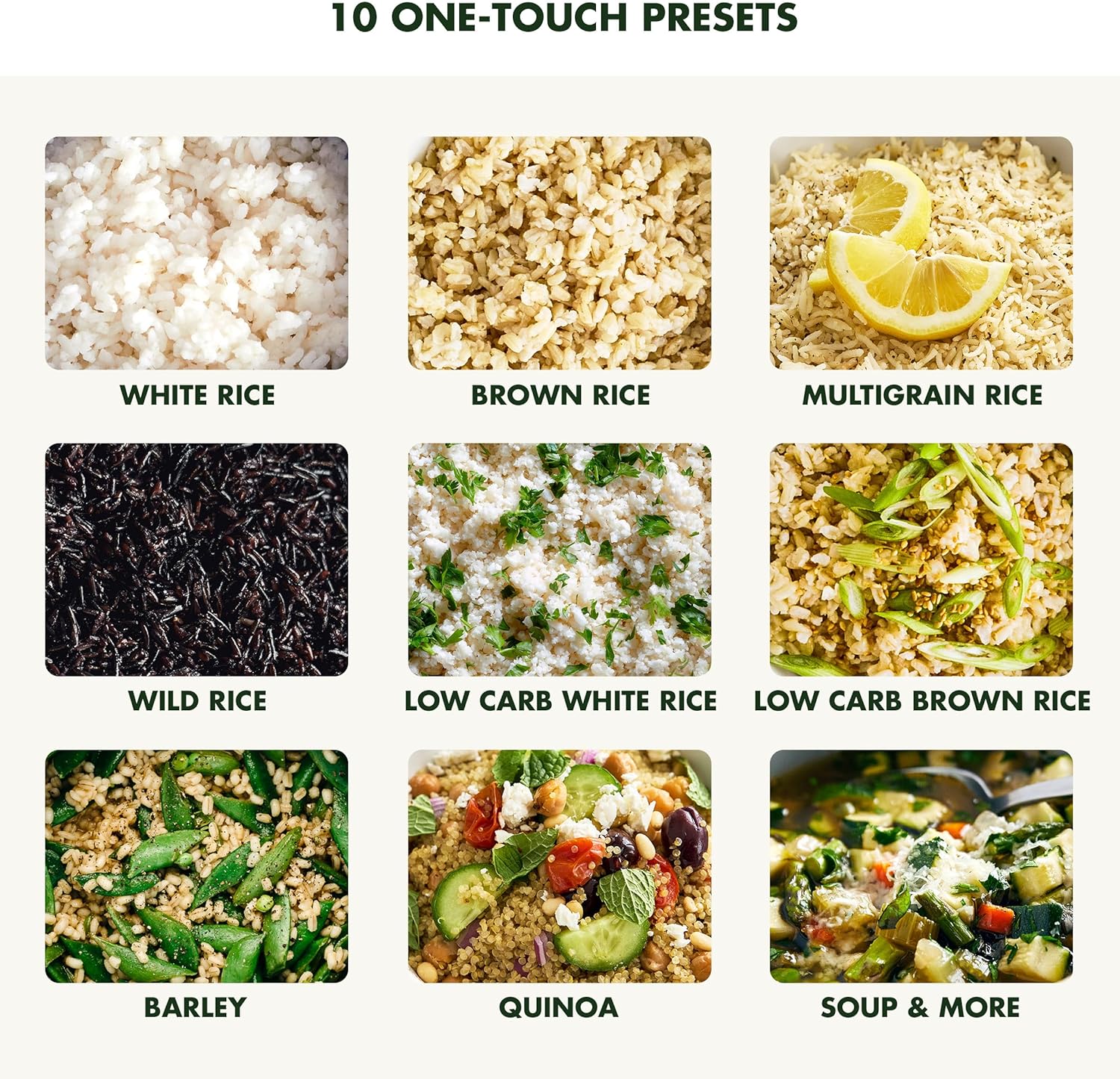 GreenPan Rice Cooker, 8 Cups Cooked, Low-Carb & Soup Mode,10 ONE-TOUCH Cooking Presets, PFAS-Free Ceramic Steamer Basket, Fuzzy Logic, Auto Keep Warm, Oats, 24HR Delay Timer, Cream - 5