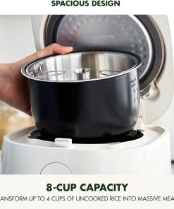 GreenPan Rice Cooker, 8 Cups Cooked, Low-Carb & Soup Mode,10 ONE-TOUCH Cooking Presets, PFAS-Free Ceramic Steamer Basket, Fuzzy Logic, Auto Keep Warm, Oats, 24HR Delay Timer, Cream - 6