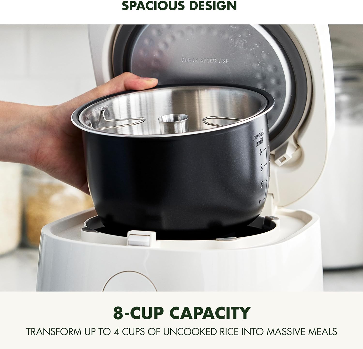 GreenPan Rice Cooker, 8 Cups Cooked, Low-Carb & Soup Mode,10 ONE-TOUCH Cooking Presets, PFAS-Free Ceramic Steamer Basket, Fuzzy Logic, Auto Keep Warm, Oats, 24HR Delay Timer, Cream - 6