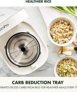 GreenPan Rice Cooker, 8 Cups Cooked, Low-Carb & Soup Mode,10 ONE-TOUCH Cooking Presets, PFAS-Free Ceramic Steamer Basket, Fuzzy Logic, Auto Keep Warm, Oats, 24HR Delay Timer, Cream - 7