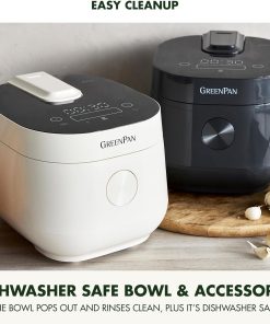 GreenPan Rice Cooker, 8 Cups Cooked, Low-Carb & Soup Mode,10 ONE-TOUCH Cooking Presets, PFAS-Free Ceramic Steamer Basket, Fuzzy Logic, Auto Keep Warm, Oats, 24HR Delay Timer, Cream - 9