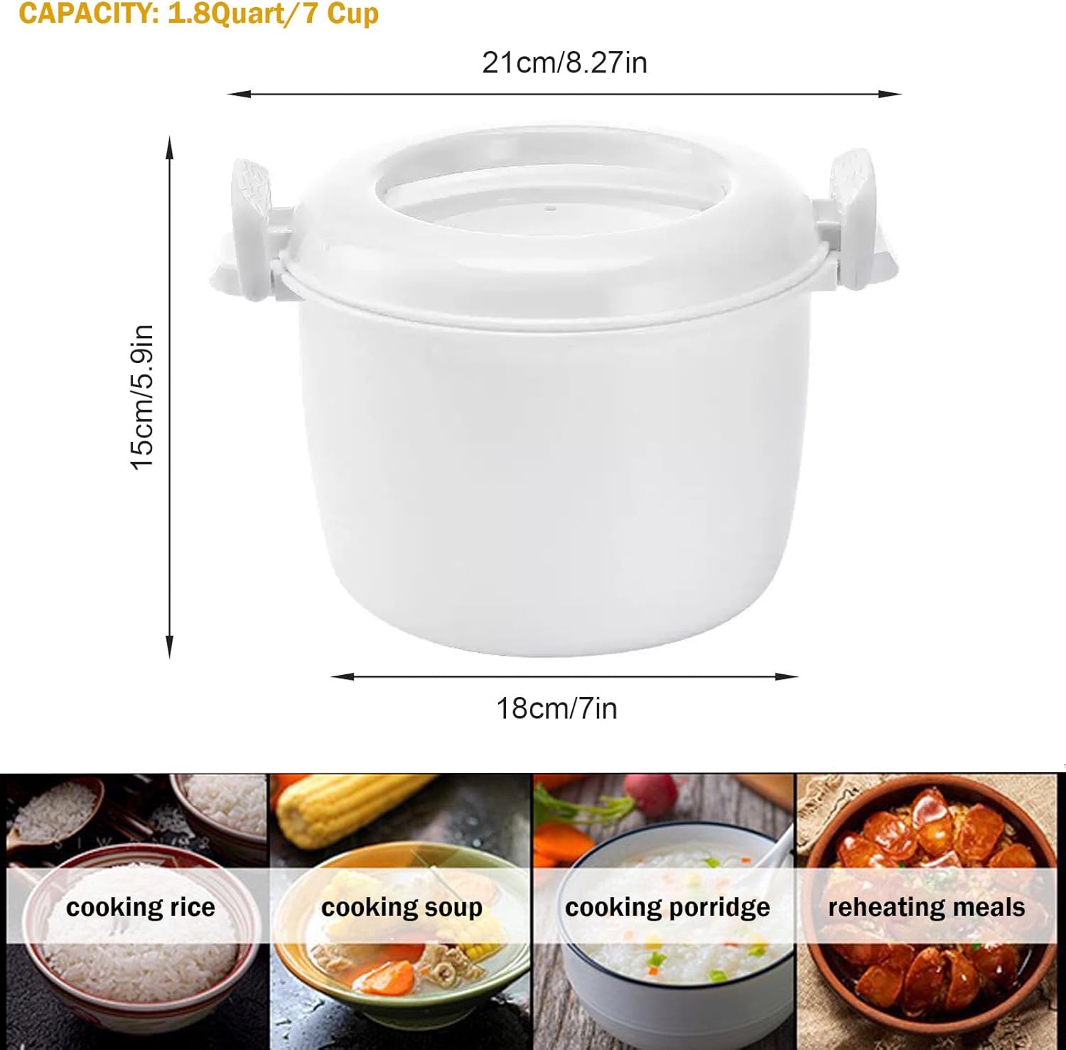 Microwave Rice Cooker, 1.8 Quart-7 Cup Microwave Steamer for Vegetables, Micro Cookware Pot Food Container - 2