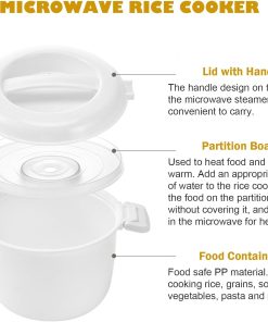 Microwave Rice Cooker, 1.8 Quart-7 Cup Microwave Steamer for Vegetables, Micro Cookware Pot Food Container - 3