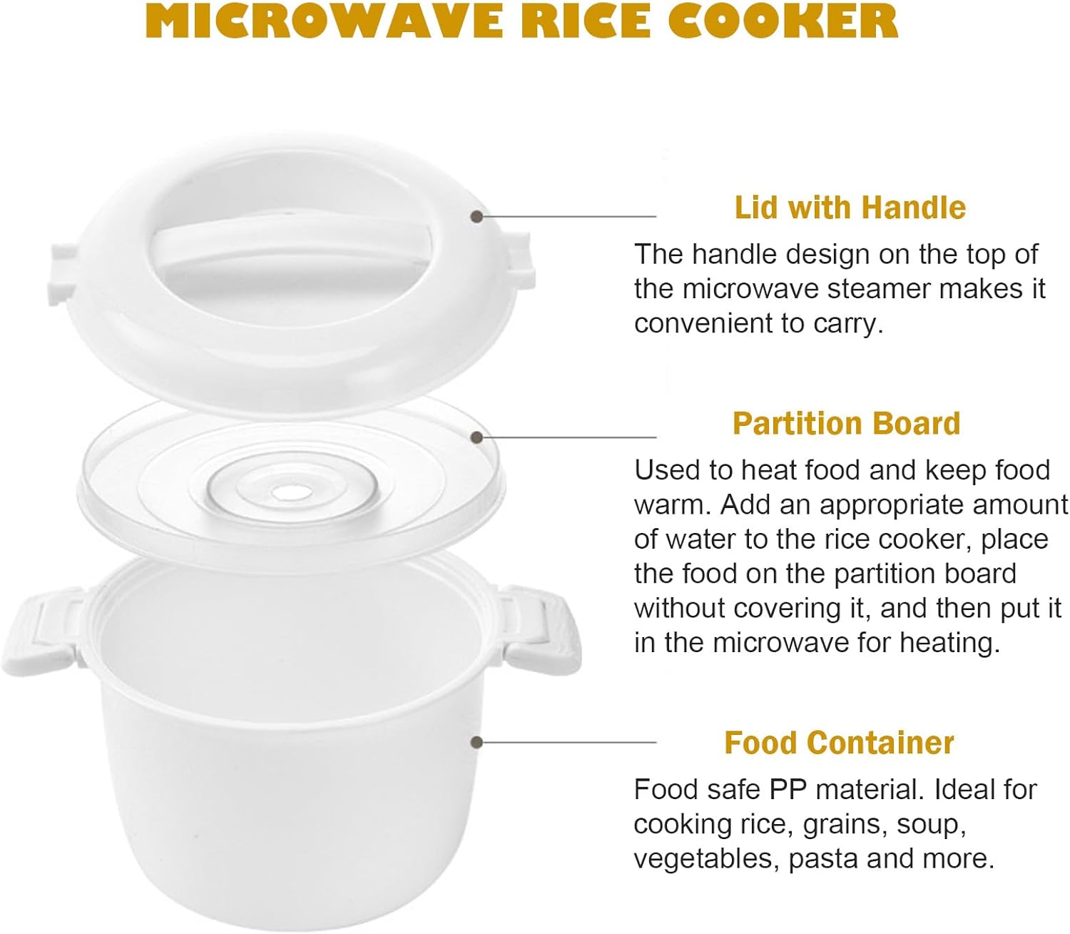 Microwave Rice Cooker, 1.8 Quart-7 Cup Microwave Steamer for Vegetables, Micro Cookware Pot Food Container - 3