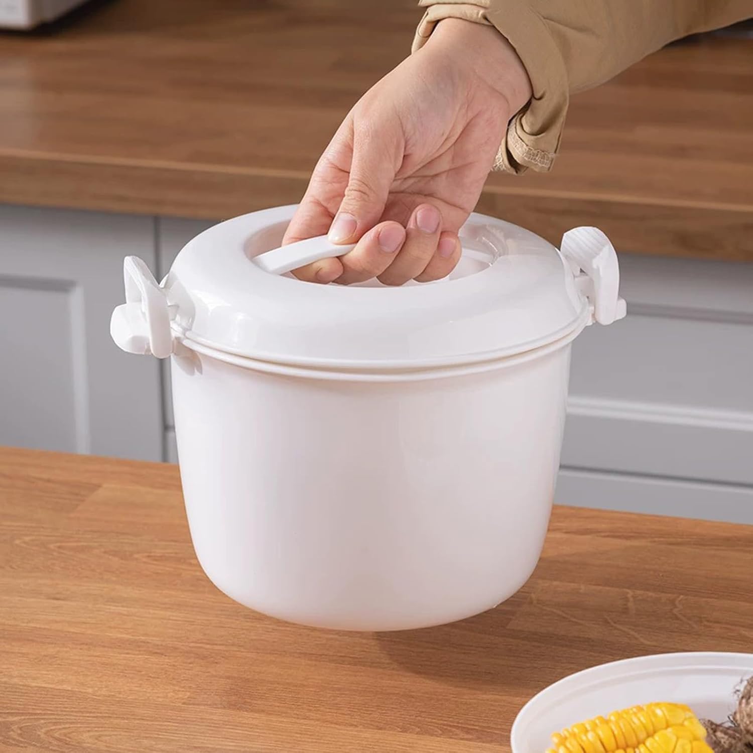 Microwave Rice Cooker, 1.8 Quart-7 Cup Microwave Steamer for Vegetables, Micro Cookware Pot Food Container - 5