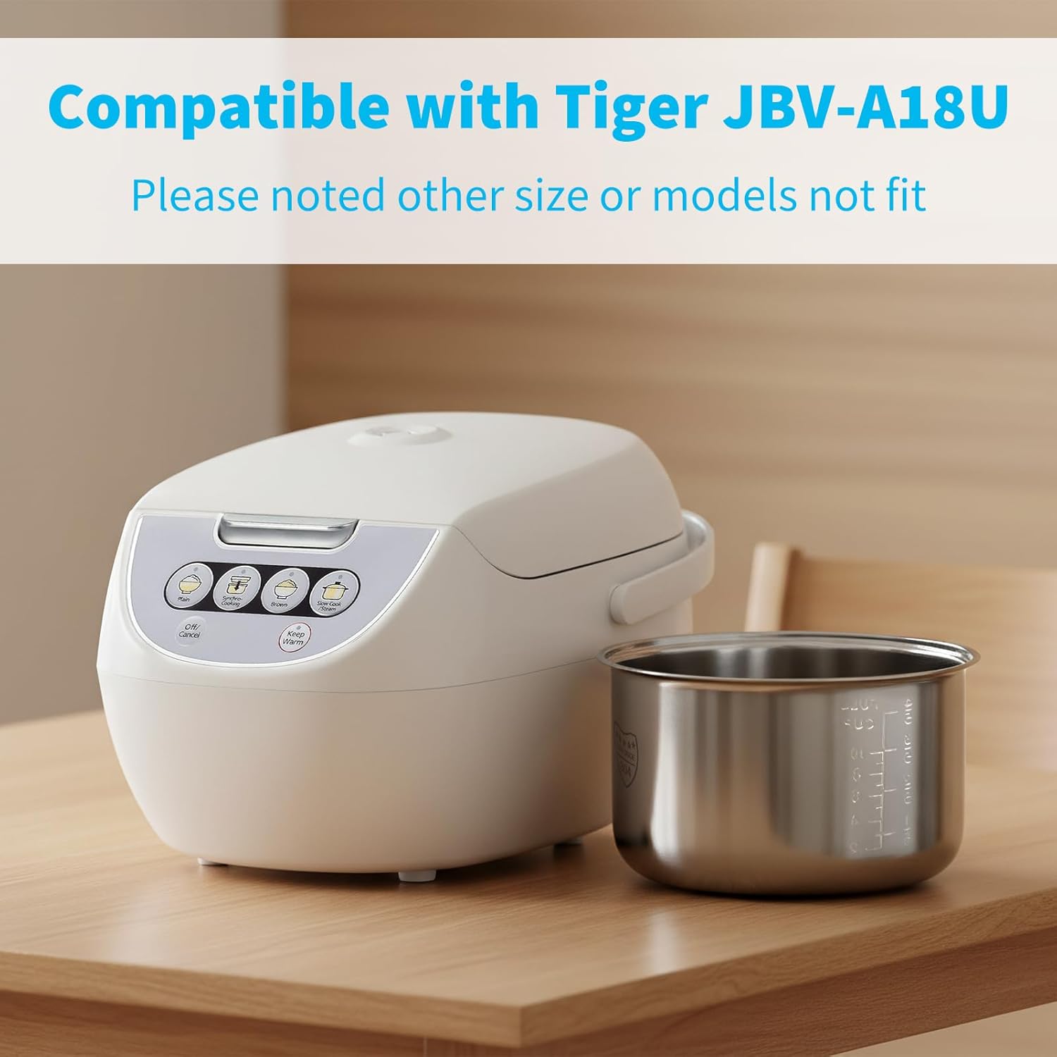 Rice Cooker 10 Cup Inner Pot Compatible with Tiger JBV-A18U, Non-Stick 304 Stainless Steel, Rice Cooker Rplacement Pot, Dishwasher Safe - 6