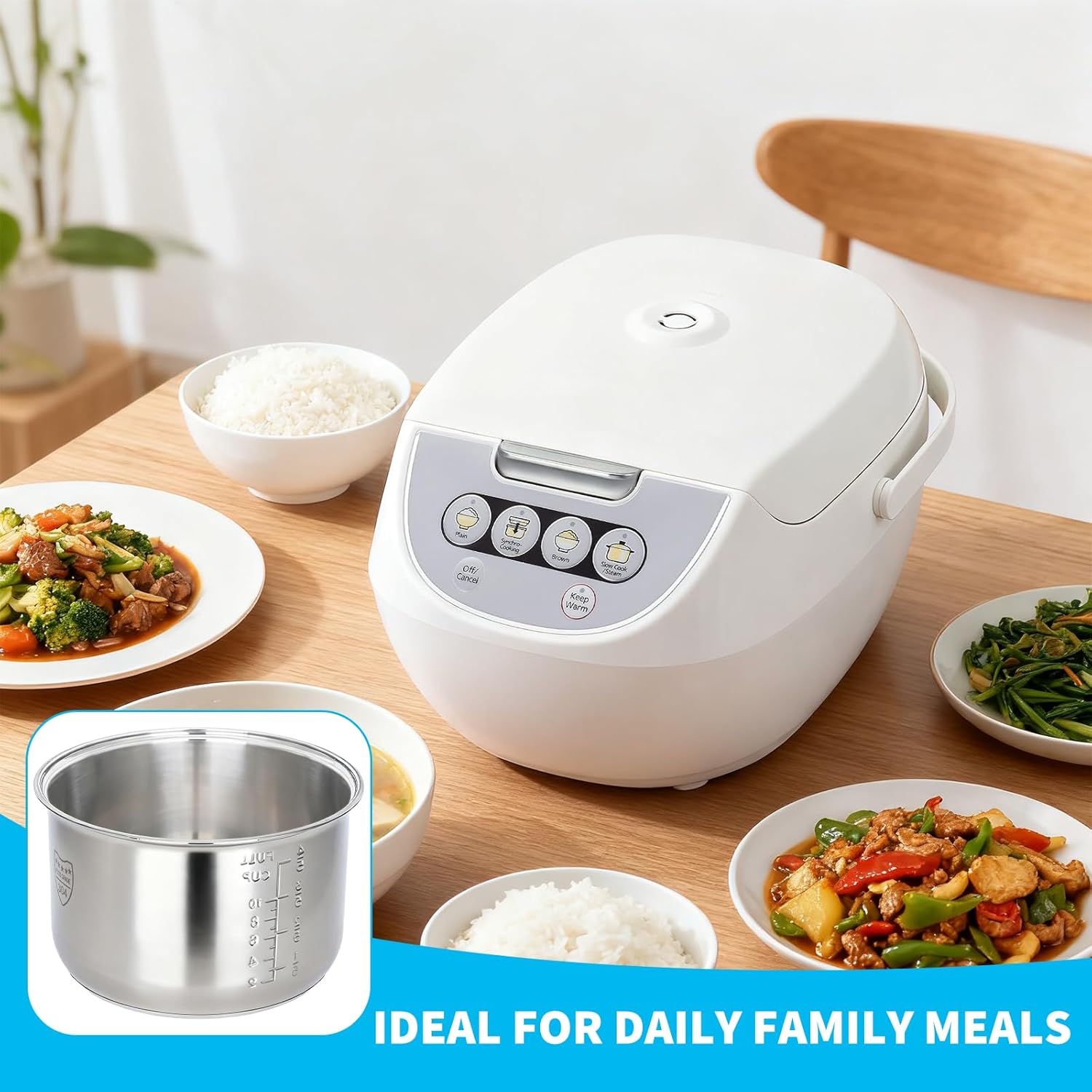 Rice Cooker 10 Cup Inner Pot Compatible with Tiger JBV-A18U, Non-Stick 304 Stainless Steel, Rice Cooker Rplacement Pot, Dishwasher Safe - 7