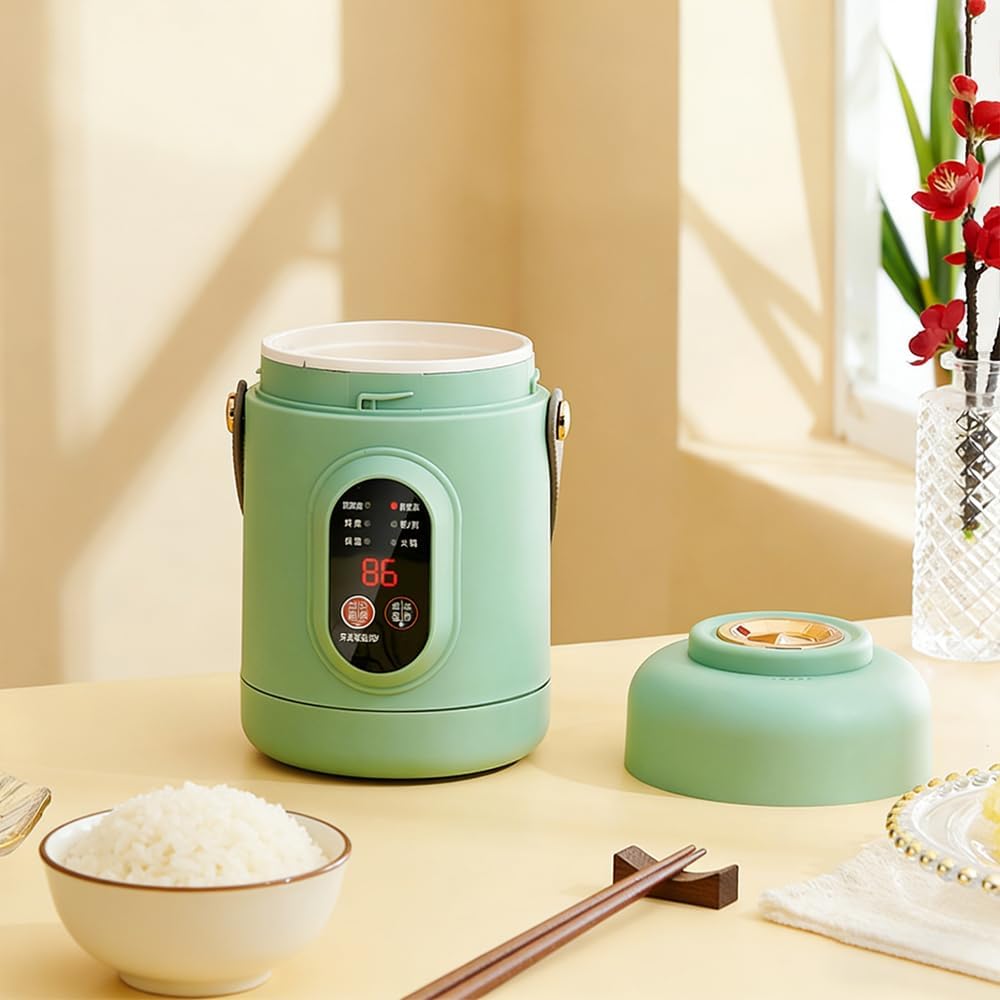 Rice Cooker Small, 500W Rice Maker, 12 Hours Timer Delay & Keep Warm Function, Mini Electric Pot, 800ML Mini Rice Cooker for Travel, Camping, Office (US Plug 110V), Green - 1