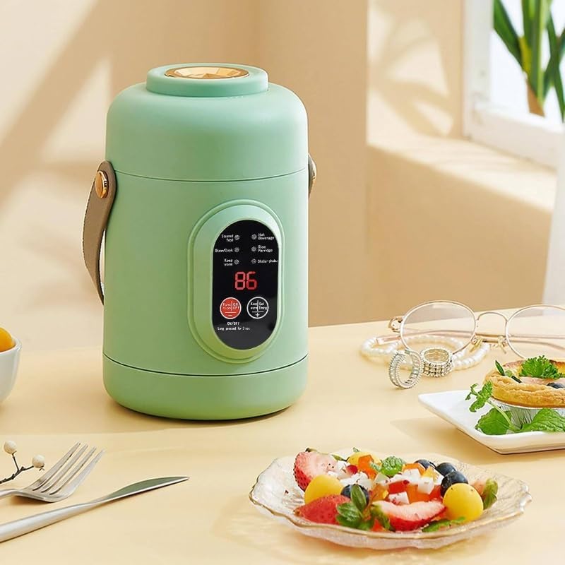 Rice Cooker Small, 500W Rice Maker, 12 Hours Timer Delay & Keep Warm Function, Mini Electric Pot, 800ML Mini Rice Cooker for Travel, Camping, Office (US Plug 110V), Green - 2