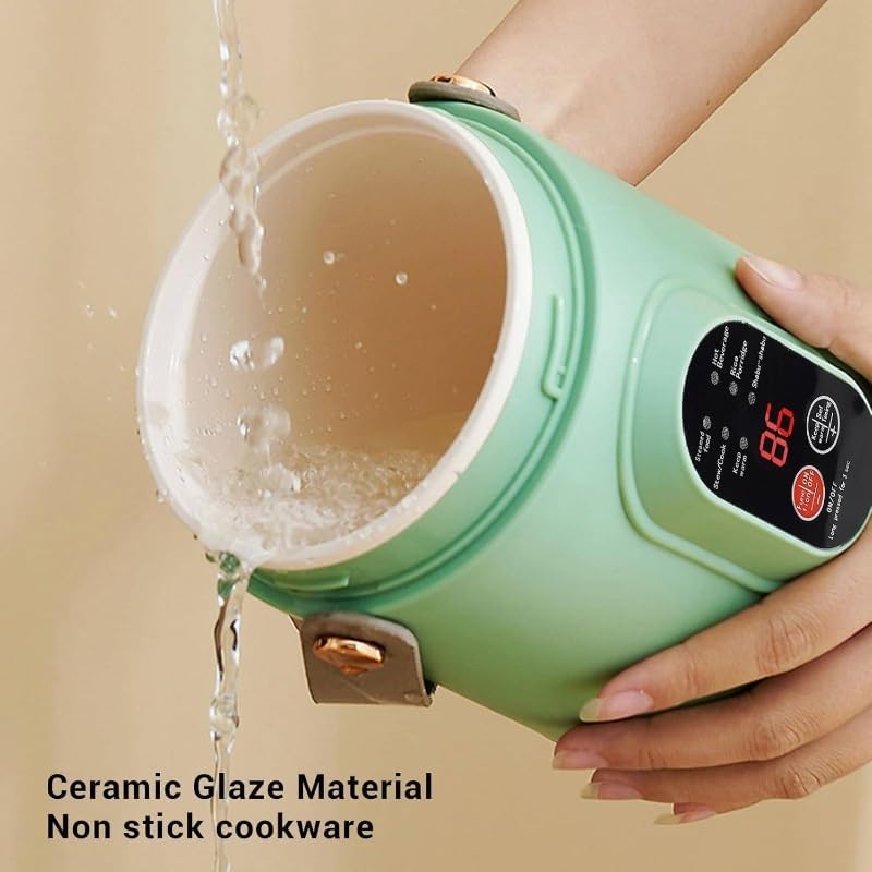 Rice Cooker Small, 500W Rice Maker, 12 Hours Timer Delay & Keep Warm Function, Mini Electric Pot, 800ML Mini Rice Cooker for Travel, Camping, Office (US Plug 110V), Green - 5