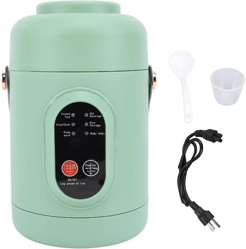 Rice Cooker Small, 500W Rice Maker, 12 Hours Timer Delay & Keep Warm Function, Mini Electric Pot, 800ML Mini Rice Cooker for Travel, Camping, Office (US Plug 110V), Green - 7