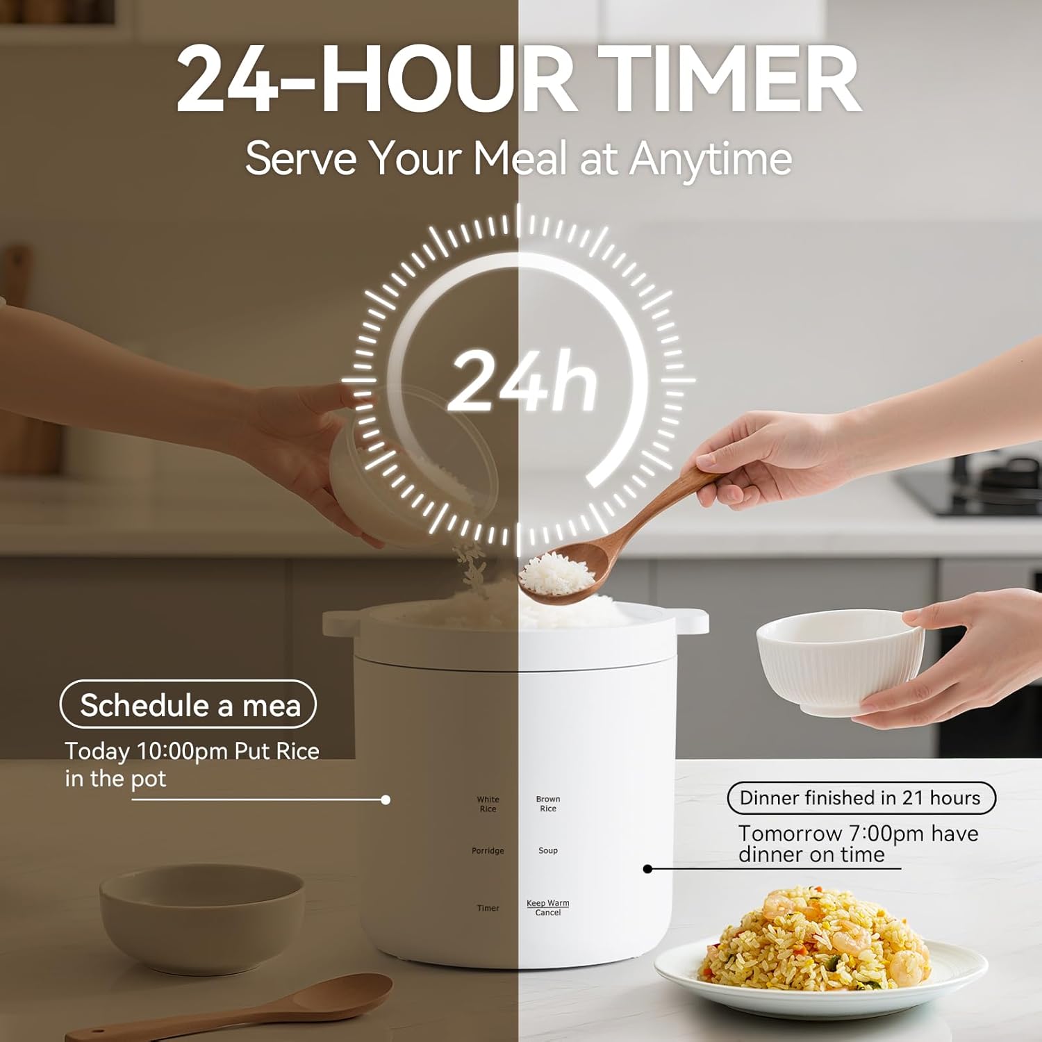 olayks Rice Cooker 2 Cup Uncooked, Mini Rice Cooker Small Electric Cooker with 4 Cooking Functions, 24 Hour Preset, Heat Preservation, Non-Stick Ceramic Coating for 1-2 People - 2