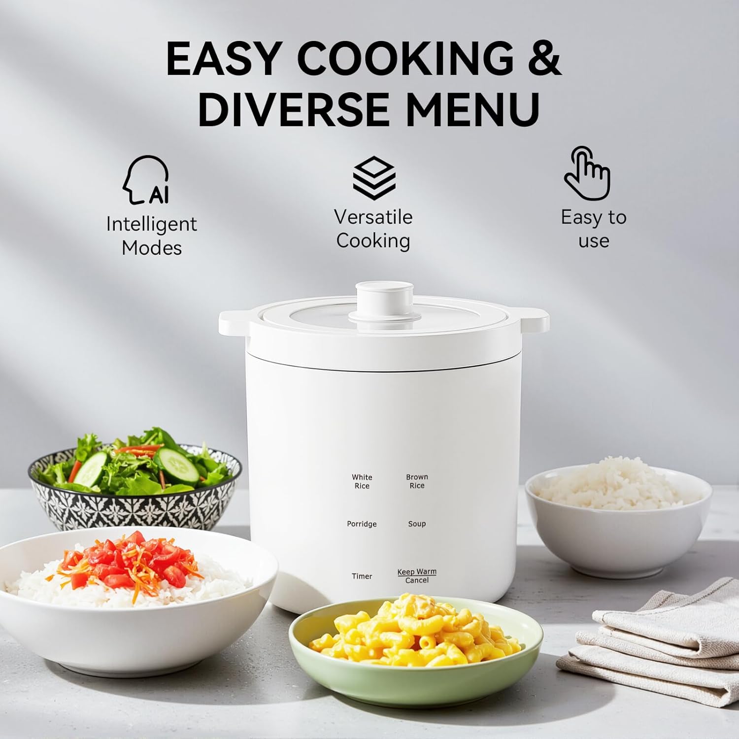 olayks Rice Cooker 2 Cup Uncooked, Mini Rice Cooker Small Electric Cooker with 4 Cooking Functions, 24 Hour Preset, Heat Preservation, Non-Stick Ceramic Coating for 1-2 People - 3