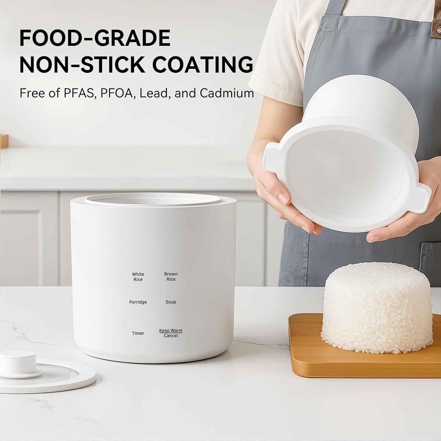 olayks Rice Cooker 2 Cup Uncooked, Mini Rice Cooker Small Electric Cooker with 4 Cooking Functions, 24 Hour Preset, Heat Preservation, Non-Stick Ceramic Coating for 1-2 People - 5