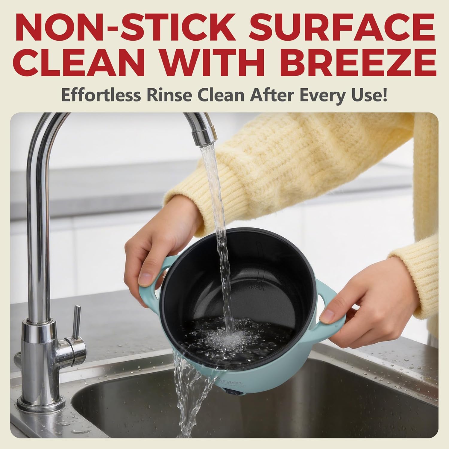 AshGlen Small Rice Cooker 2-Cup uncooked/ 4-Cup Cooked, Mini Hot Pot Electric, Mini Electric Pot, Ceramic Rice Cooker, Small Rice Steamer, Noodle & Oatmeal Cooker, Dual Modes, Single Serve, Aqua - Image 7