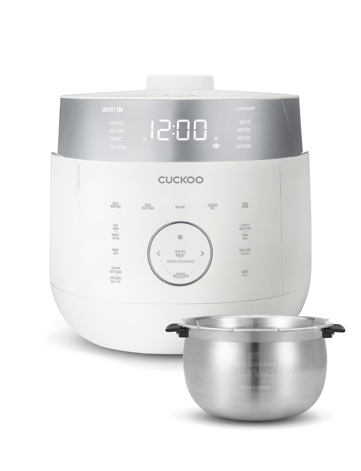 CUCKOO Twin Pressure Rice Cooker 6-Cup Uncooked / 12-Cup Cooked with Induction Heating Technology, 19 Menu Modes with Voice Guide, Full Stainless Steel Inner Pot, White (CRP-LHTAR0609FW) - Image 2