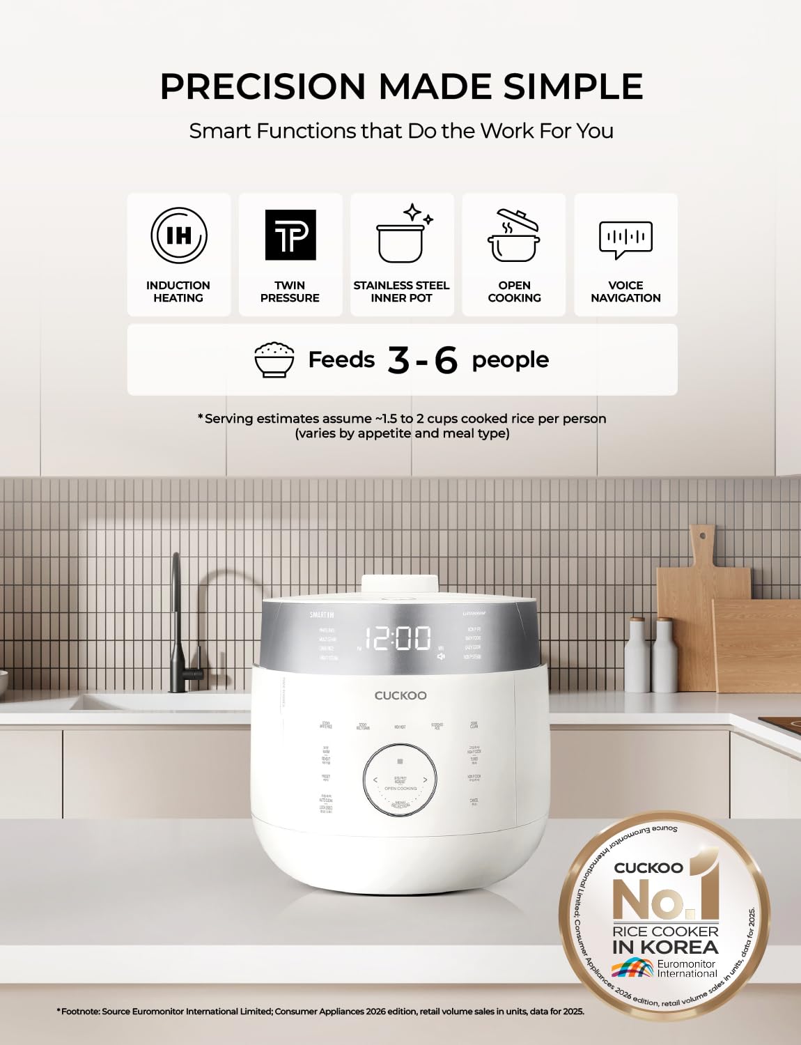 CUCKOO Twin Pressure Rice Cooker 6-Cup Uncooked / 12-Cup Cooked with Induction Heating Technology, 19 Menu Modes with Voice Guide, Full Stainless Steel Inner Pot, White (CRP-LHTAR0609FW) - Image 3