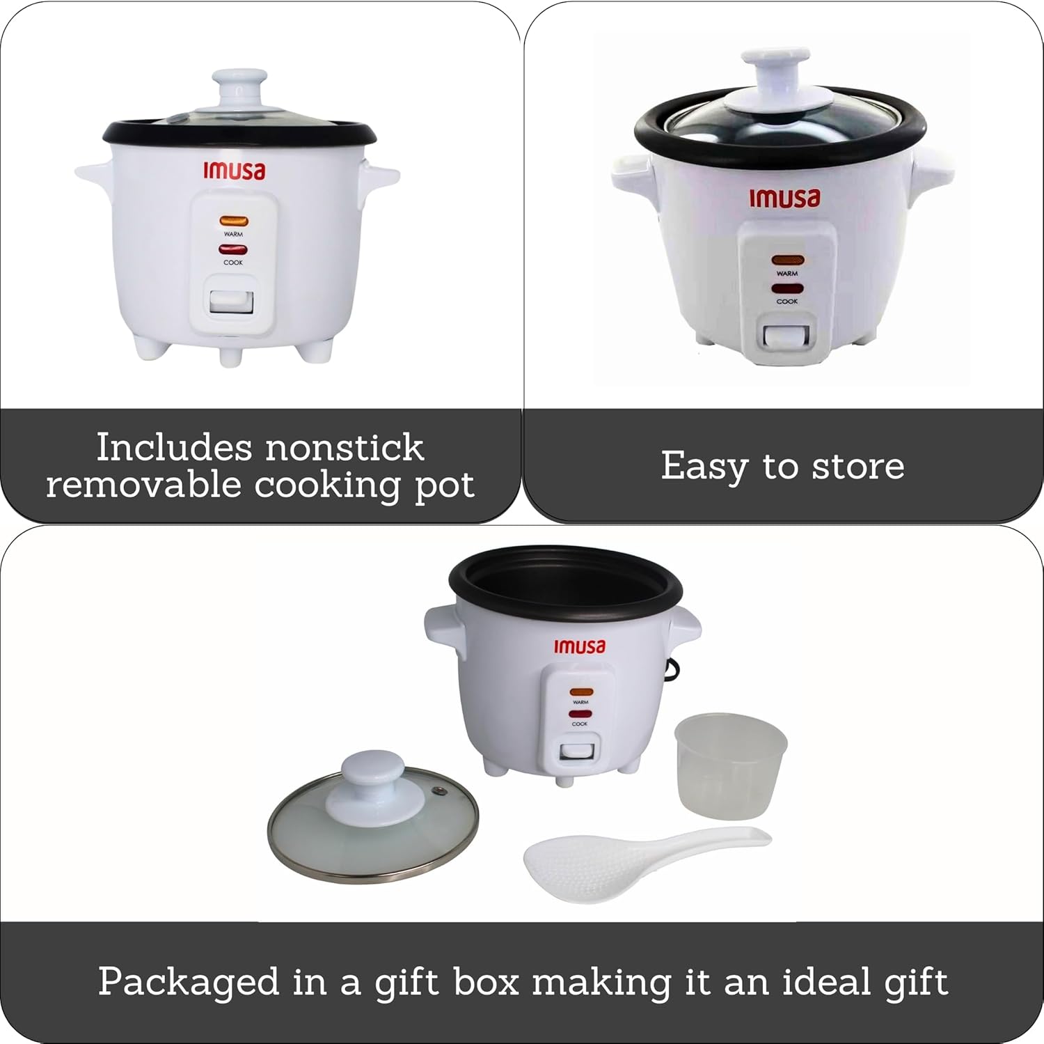 IMUSA 1.5cup Electric Ceramic Rice Cooker, White - Image 3