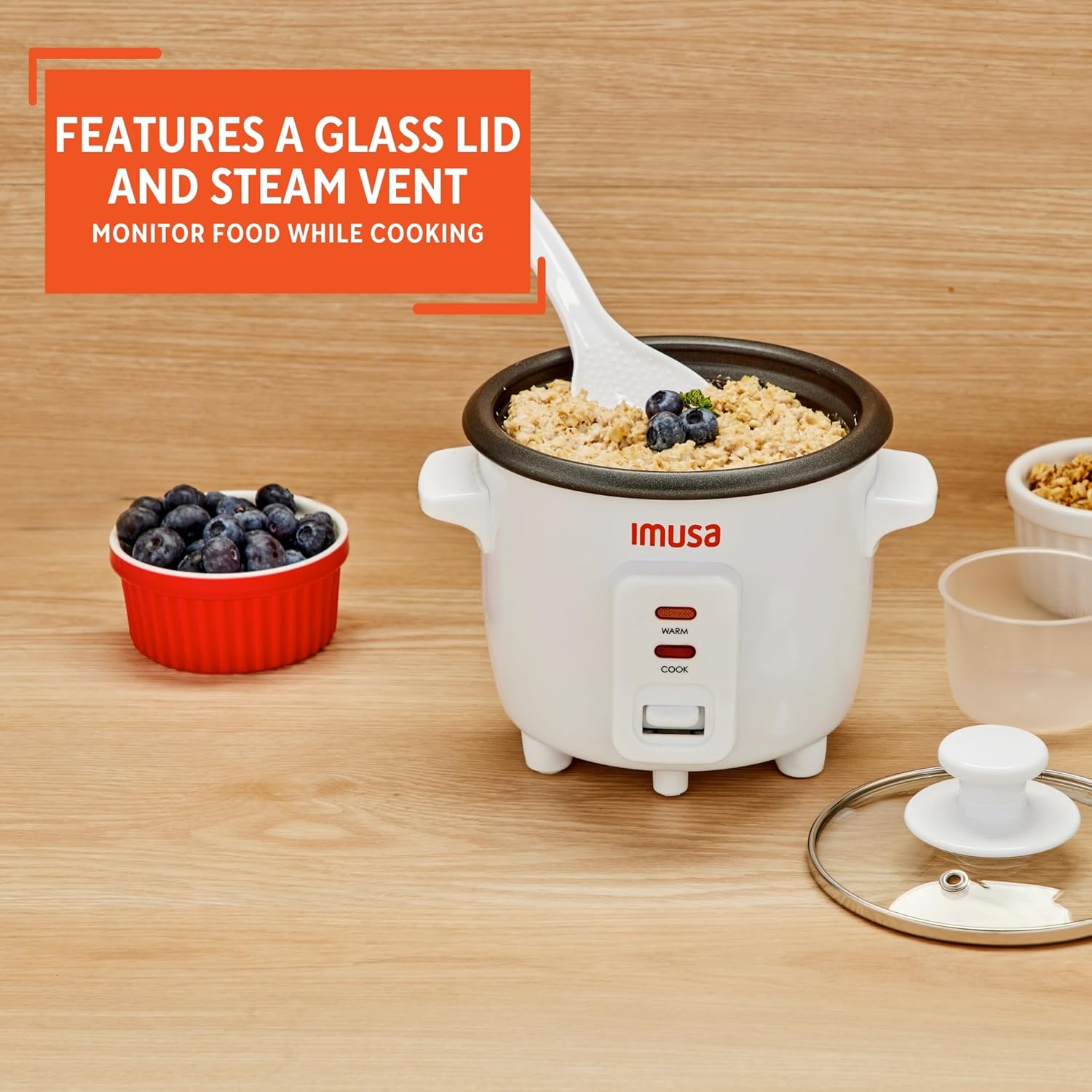 IMUSA 1.5cup Electric Ceramic Rice Cooker, White - Image 6