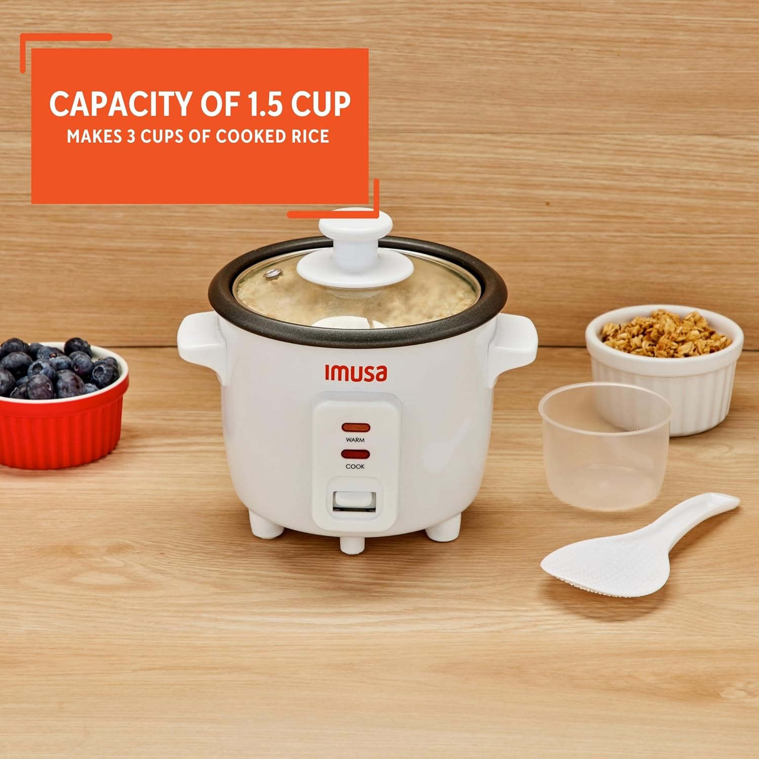 IMUSA 1.5cup Electric Ceramic Rice Cooker, White - Image 5