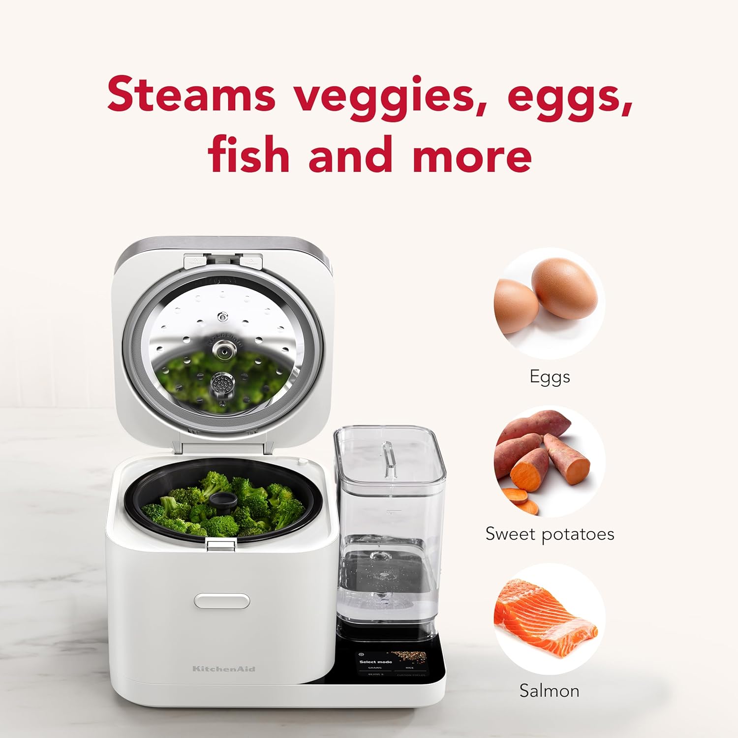 KitchenAid Grain and Rice Cooker 8 Cup with Automatically Sensing Integrated Scale + Water Tank, KGC3155, Porcelain White - Image 4