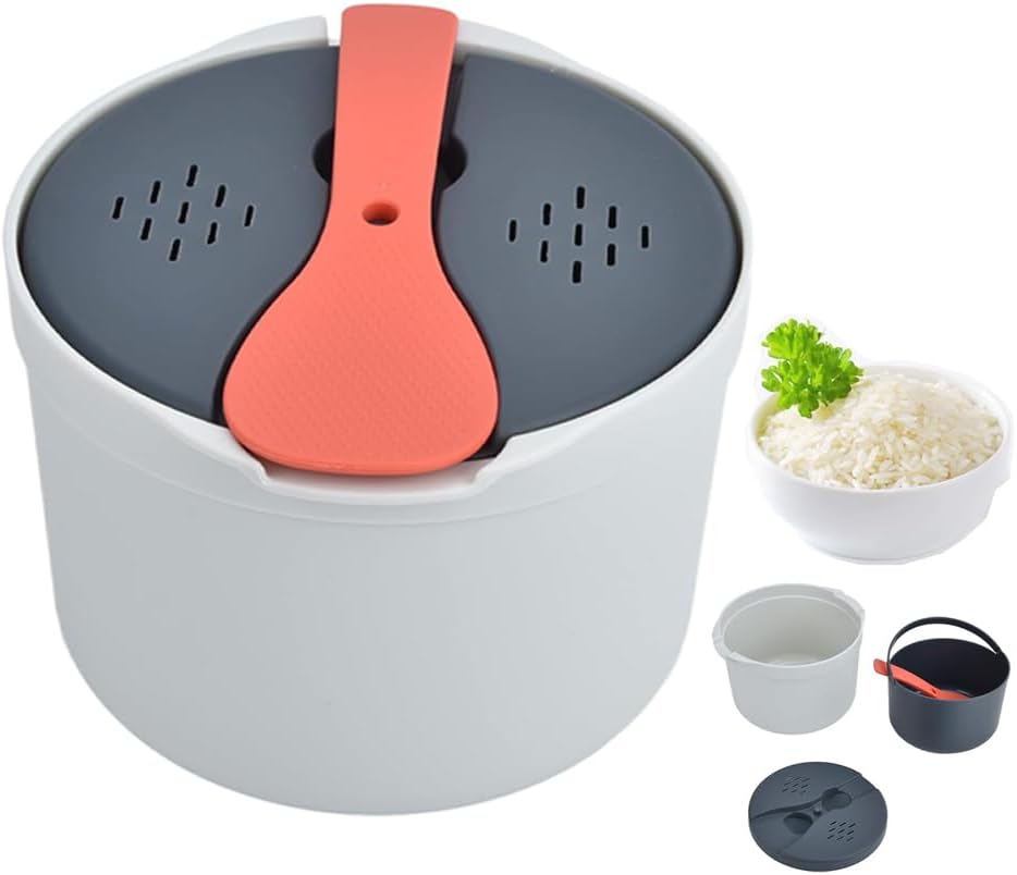 Microwave Rice Cooker Steamer, Microwave Pasta Cooker with Strainer, 2 L Microwave Cookware Set for Rice, Pasta, Vegetables, Quinoa, Oatmeal, Ramen Non stick - 1