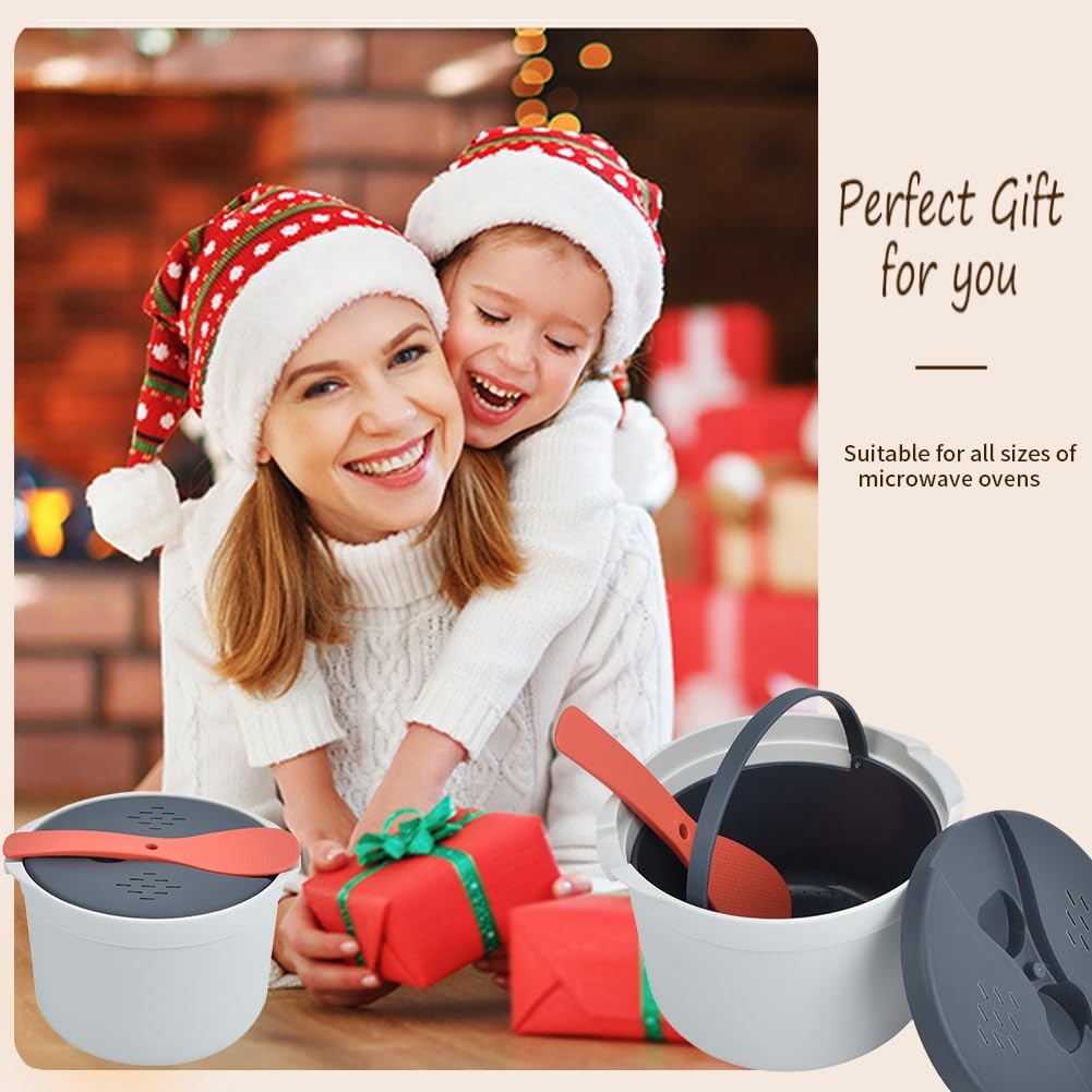 Microwave Rice Cooker Steamer, Microwave Pasta Cooker with Strainer, 2 L Microwave Cookware Set for Rice, Pasta, Vegetables, Quinoa, Oatmeal, Ramen Non stick (orange) - Image 2