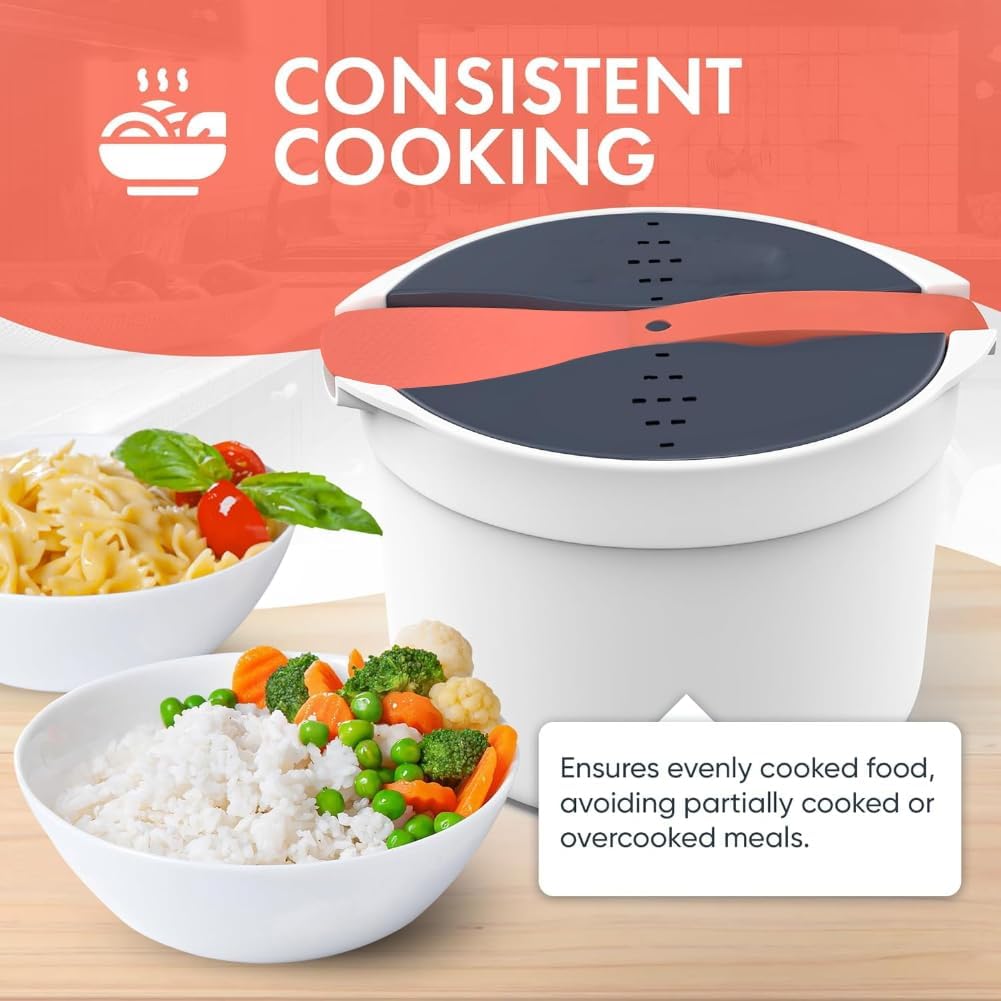 Microwave Rice Cooker Steamer, Microwave Pasta Cooker with Strainer, 2 L Microwave Cookware Set for Rice, Pasta, Vegetables, Quinoa, Oatmeal, Ramen Non stick (orange) - Image 3