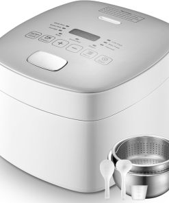 Novaspark Low Carb Rice Cooker Stainless Steel Inner Pot, Mini Stainless Steel Rice Cooker Small 5 Cup, LED Display Low Sugar Rice Maker, 24H Timer and Auto Keep Warm, White Rice-Porridge - 1