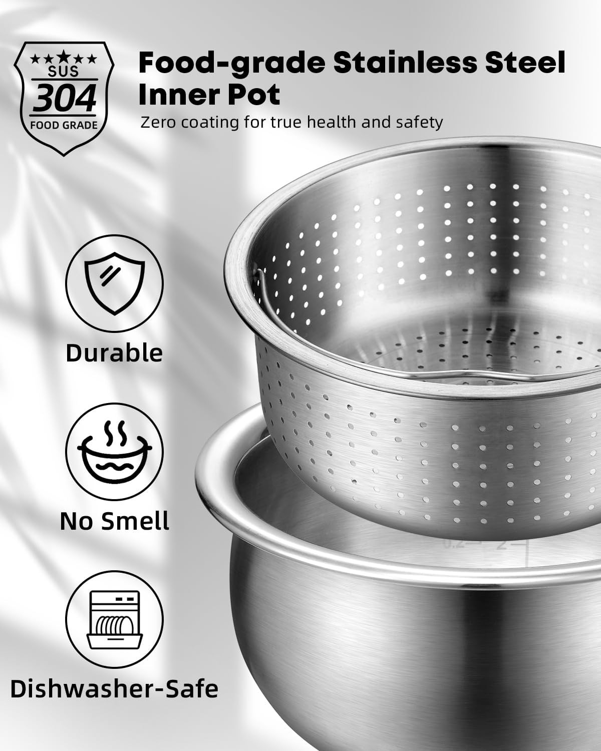 Novaspark Low Carb Rice Cooker Stainless Steel Inner Pot, Mini Stainless Steel Rice Cooker Small 5 Cup, LED Display Low Sugar Rice Maker, 24H Timer and Auto Keep Warm, White Rice/Porridge/Oatmeal - Image 6