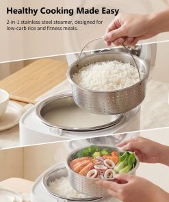 Alternative view of Novaspark Low Carb Rice Cooker Stainless Steel Inner Pot, Mini Stainless Steel Rice Cooker Small 5 Cup, LED Display Low Sugar Rice Maker, 24H Timer and Auto Keep Warm, White Rice/Porridge/Oatmeal