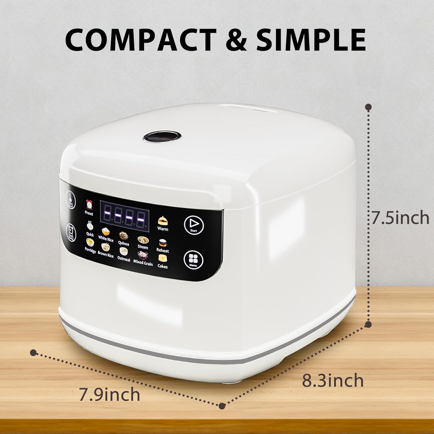 Portable Digital Rice Cooker, 6-Cup (Uncooked)/12-Cup (Cooked) Small Rice Maker with Steaming Basket, Mini Rice Cooker with 2L Removable Nonstick Inner Pot, 10 Menu Options, Auto Keep Warm, 24 Hour Delay Timer, White - Image 2