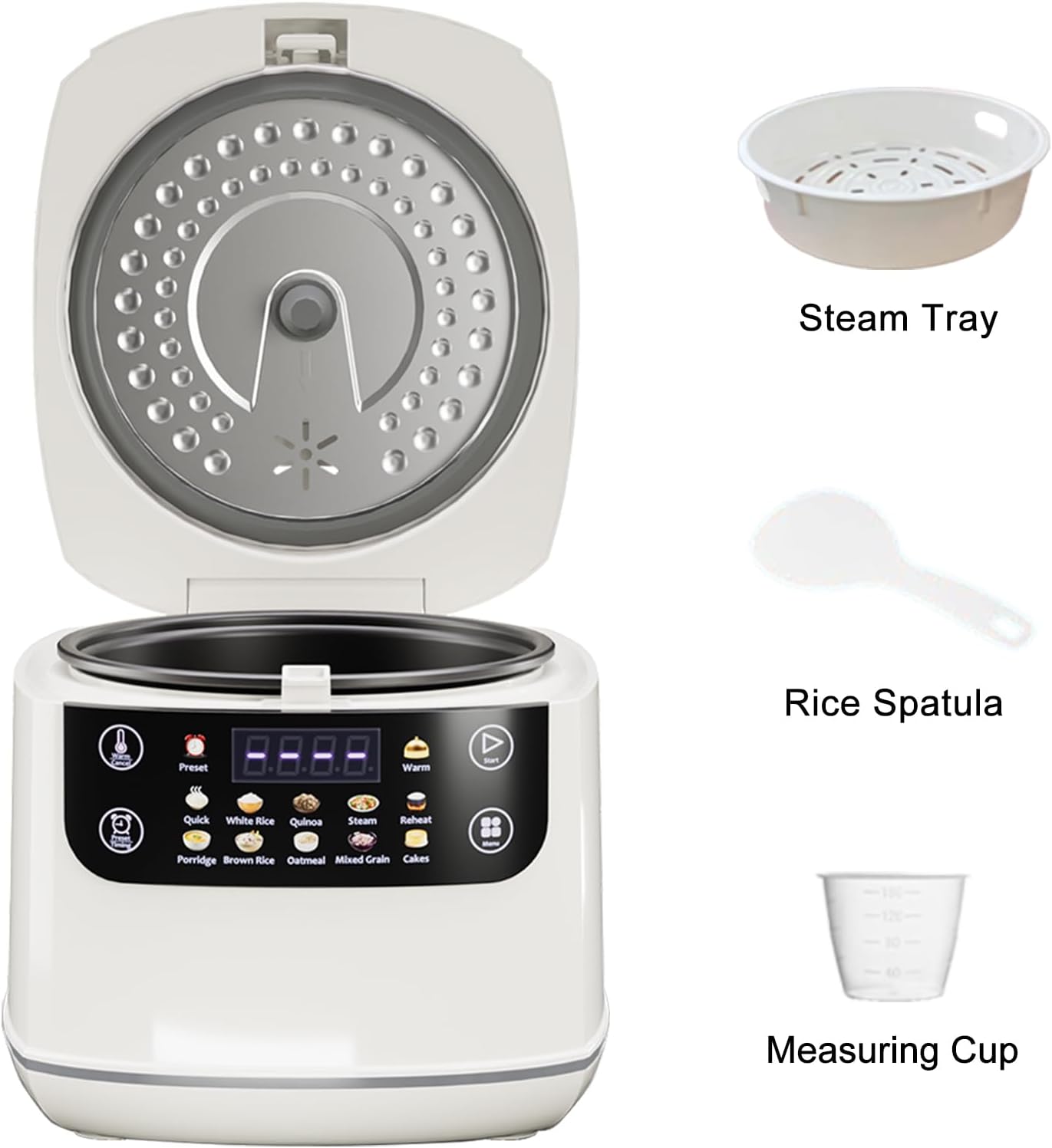 Portable Digital Rice Cooker, 6-Cup (Uncooked)/12-Cup (Cooked) Small Rice Maker with Steaming Basket, Mini Rice Cooker with 2L Removable Nonstick Inner Pot, 10 Menu Options, Auto Keep Warm, 24 Hour Delay Timer, White - Image 4
