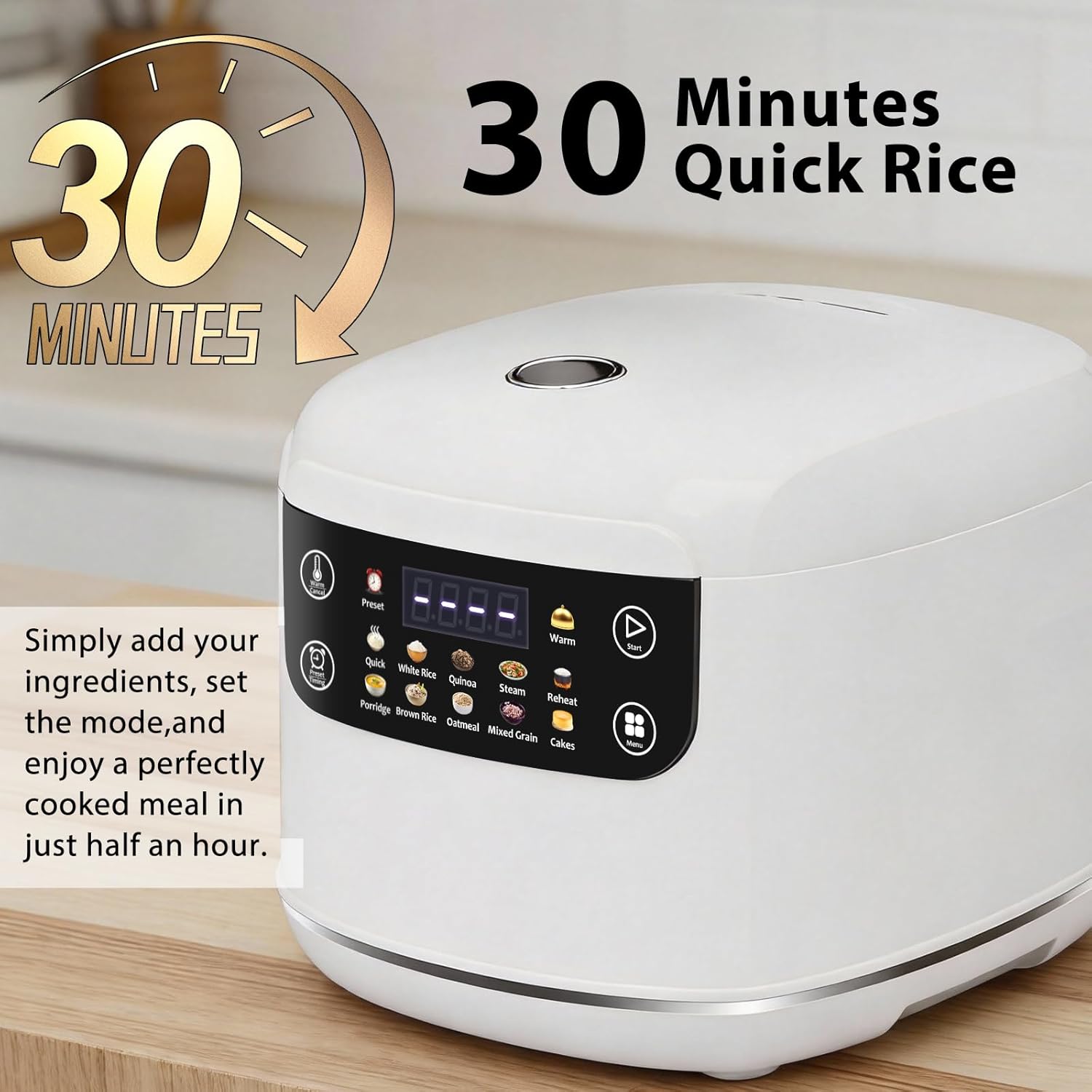 Portable Digital Rice Cooker, 6-Cup (Uncooked)/12-Cup (Cooked) Small Rice Maker with Steaming Basket, Mini Rice Cooker with 2L Removable Nonstick Inner Pot, 10 Menu Options, Auto Keep Warm, 24 Hour Delay Timer, White - Image 6