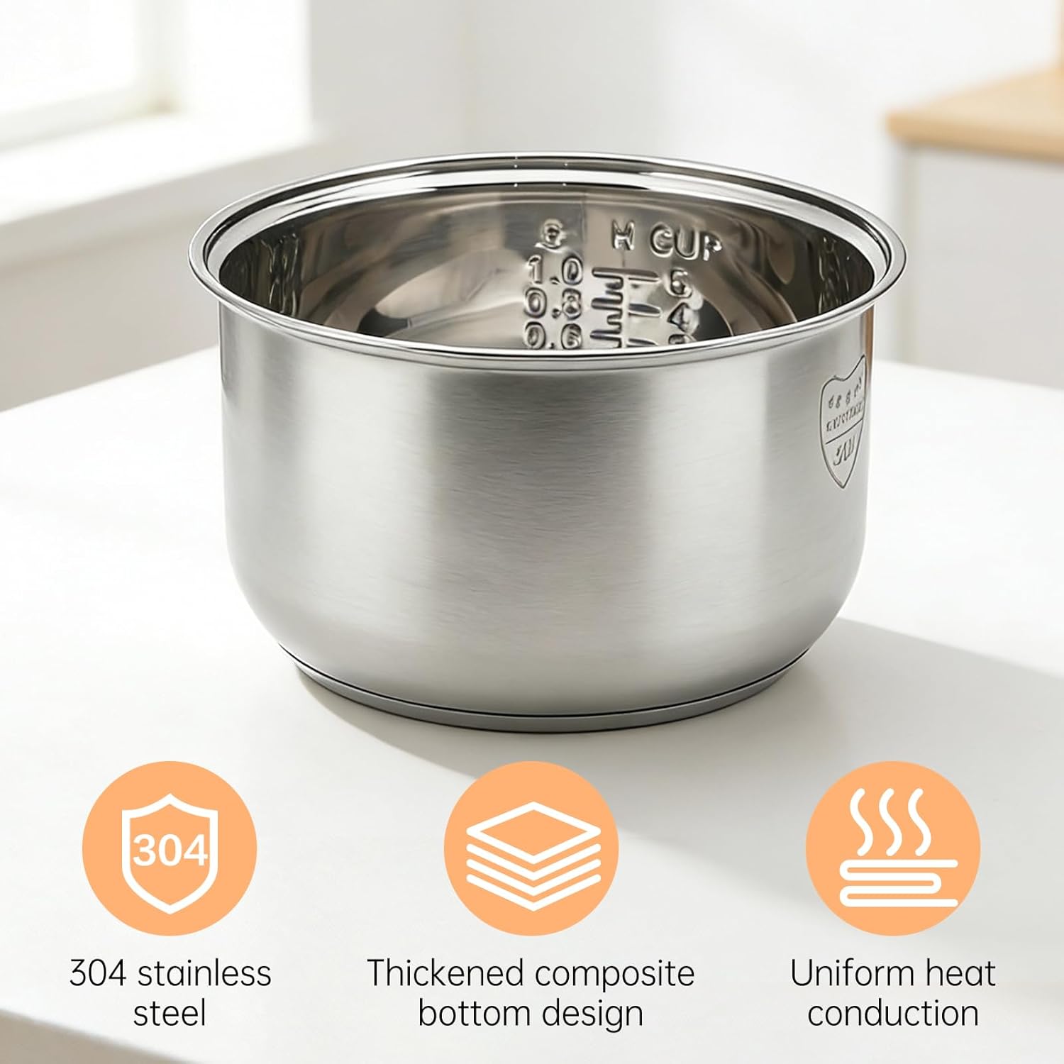 Stainless Steel Inner Pot Of Rice Cooker - compatible with aroma rice cooker ARC-914SBD, ARC-994SGreplacement pot. - Image 3