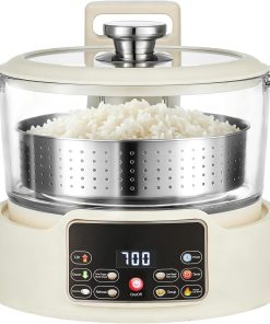 3L Low Carb Rice Cooker,Auto Lift Filter Basket for Low Sugar Rice, 6-Cup Stainless Steel Glass Rice Cooker with Steamer,for Rice, Soup, Oats,Digital Keep Warm (White) - 1