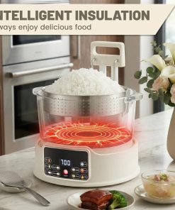 Alternative view of 3L Low Carb Rice Cooker,Auto Lift Filter Basket for Low Sugar Rice, 6-Cup Stainless Steel Glass Rice Cooker with Steamer,for Rice, Soup, Oats,Digital Keep Warm (White)