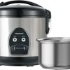5-Cup Uncooked Rice Cooker, Electric One-Touch for Asian Japanese Sushi, Stainless Steel Inner Pot with Removable Lid & Steamer, Automatic Keep Warm, Silver - 1