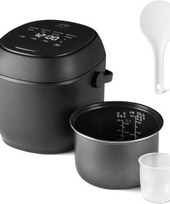 Amazon Basics Rice Cooker Small 3-cup Uncooked 6-cup Cooked, Micon with Fuzzy Logic,Keep Warm, Black - 1