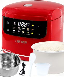 Ceramic Rice Cooker Non-Stick Pot- Low Carb Rice Cooker Stainless Steel, Low Sugar,2.1 Quart 2L,Compact Electric Rice Maker,5 Cups Cooked-3 Cups Uncooked,10 Cooking Functions - 1