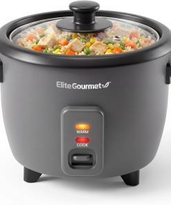 Elite Gourmet ERC6GC 6-Cup Ceramic Rice Cooker, PFAS-Free Ceralast™ Nonstick Inner Pot, Auto Keep Warm, Tempered Glass Lid, One-Touch Cook, BPA-Free Measuring Cup & Spatula, Dark Grey - 1