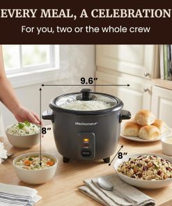 Alternative view of Elite Gourmet ERC6GC 6-Cup Ceramic Rice Cooker, PFAS-Free Ceralast™ Nonstick Inner Pot, Auto Keep Warm, Tempered Glass Lid, One-Touch Cook, BPA-Free Measuring Cup & Spatula, Dark Grey