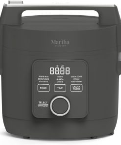 Martha Stewart Rice Cooker, 4 Cup (Uncooked) - 8 Cup (Cooked), Ceramic Non-Stick Removable Pot, Keep Warm, Measure Markings, Steam Basket, Brown & Sushi Rice, Quick Cook, Quinoa, Grains, Oats, Caviar Gray - 1
